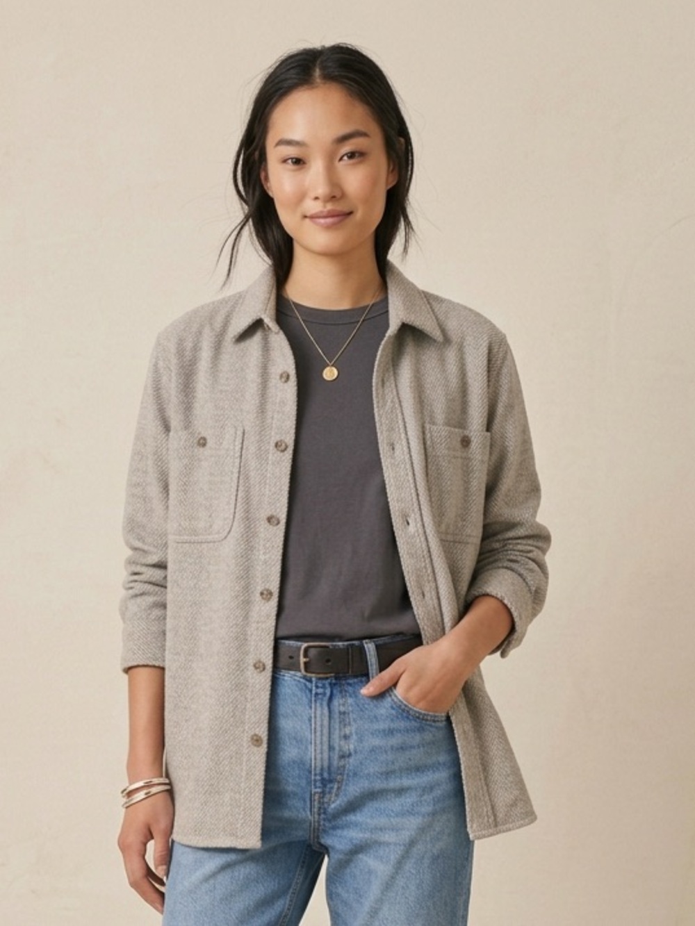 Madewell M Thick Cotton Button-Down Shirt Jacket Striped Fall Country Preppy